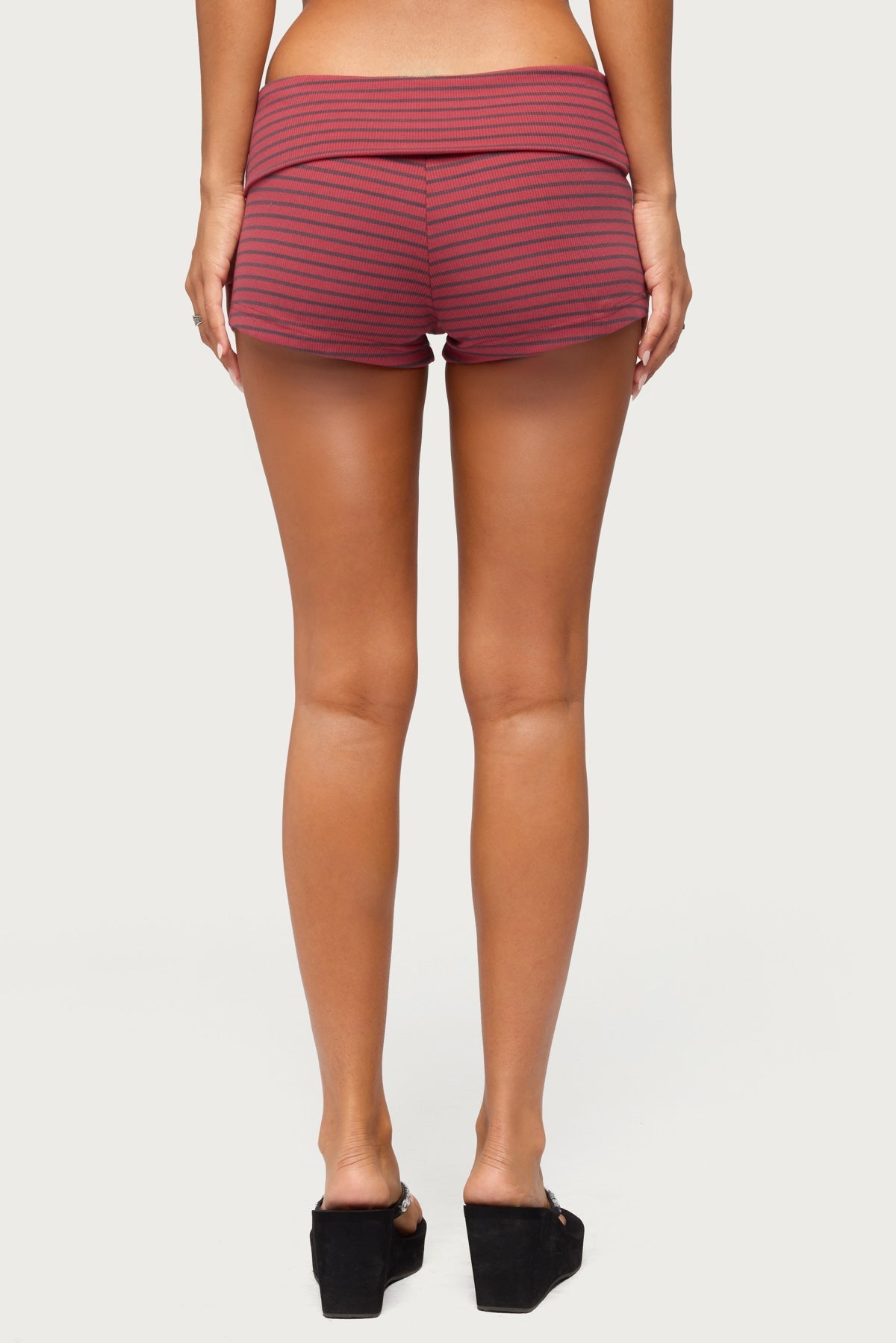 Monikah Striped Foldover Micro Shorts
