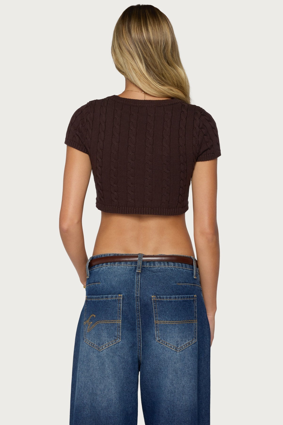 Zila Cropped Cable Knit Top