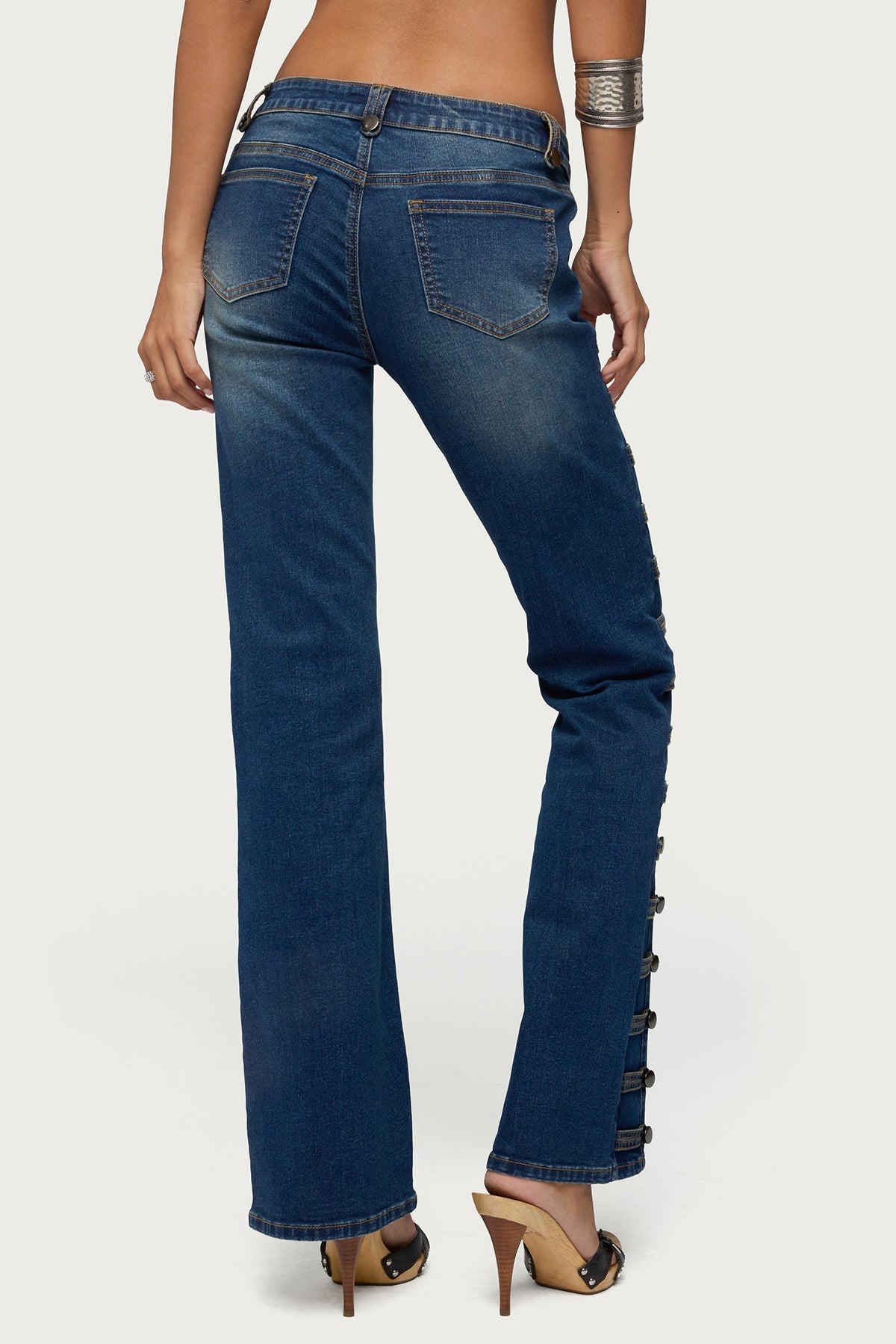 Button Loop Low Rise Bootcut Jeans