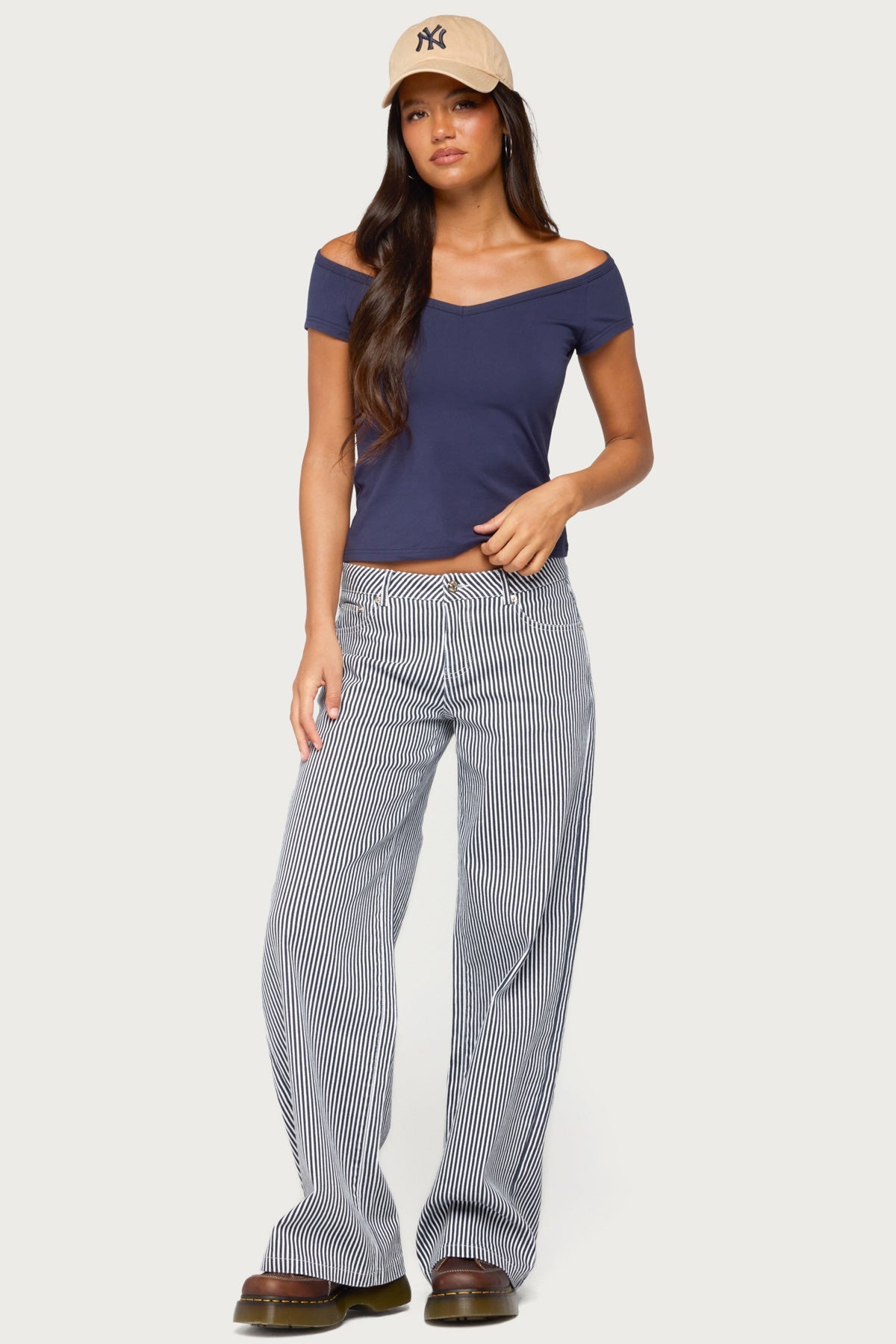 Daja Striped Low Rise Baggy Jeans