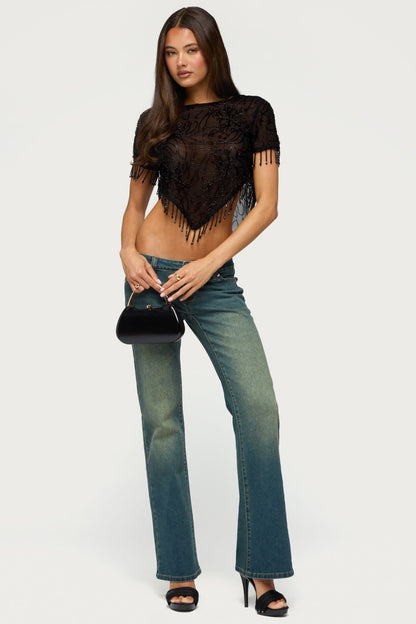 Yanna Beaded Fringe Poncho Top