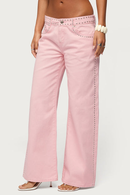 Quincy Studded Low Rise Baggy Jeans