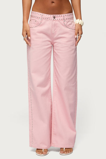 Quincy Studded Low Rise Baggy Jeans