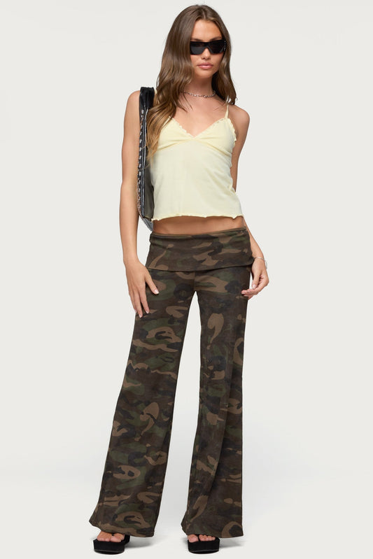 Lumielle Camo Wide Leg Foldover Trousers