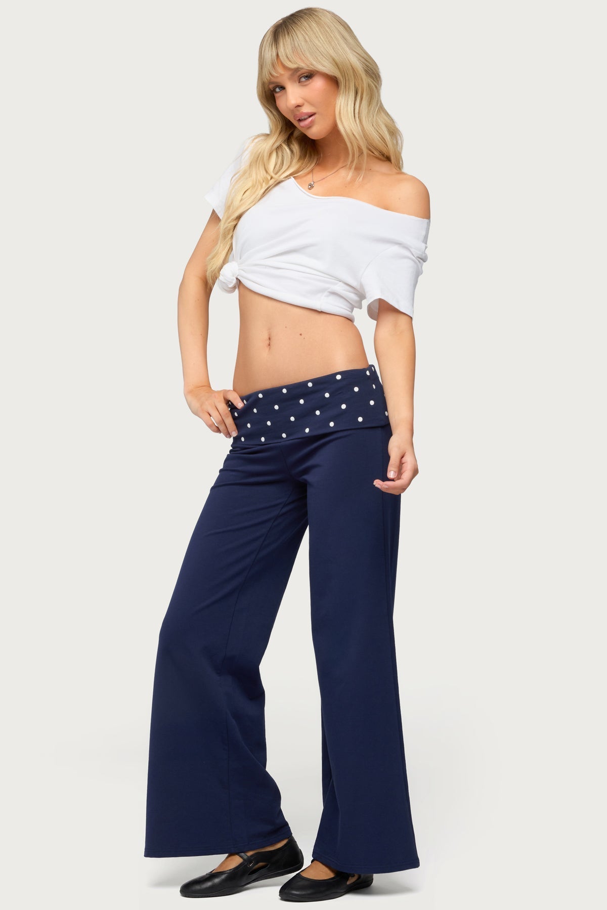 Petite Reeva Polka Dot Foldover Trousers