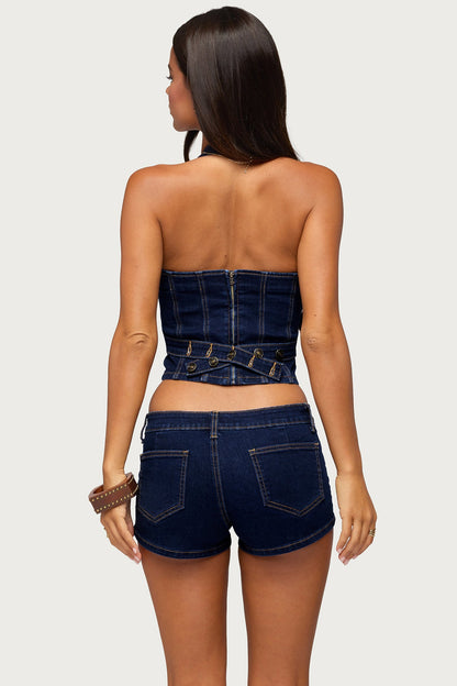 Alita Stretchy Denim Halter Top