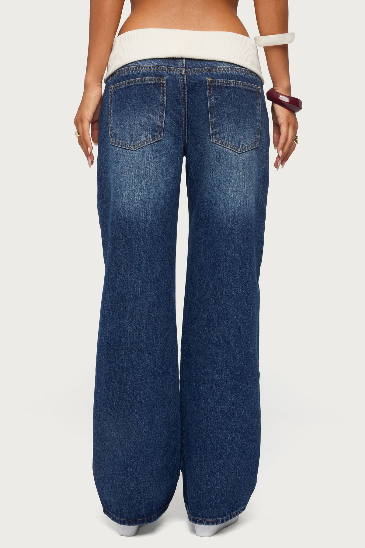 Knit Foldover Low Rise Baggy Jeans