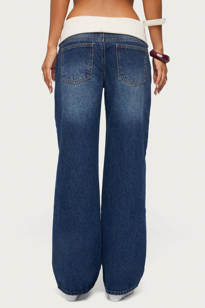 Knit Foldover Low Rise Baggy Jeans