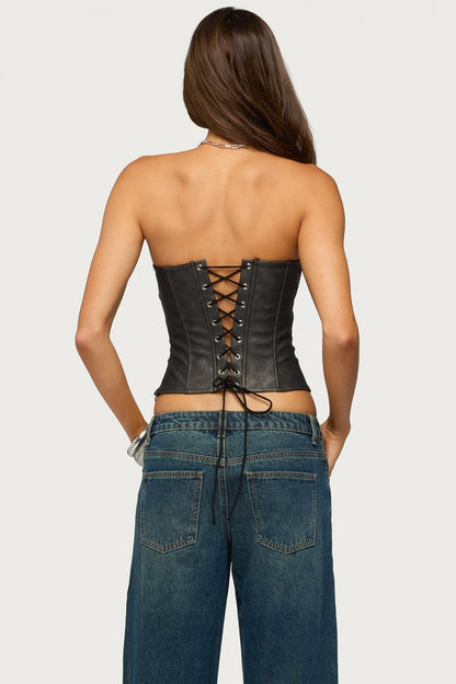 Izara Studded Faux Leather Corset