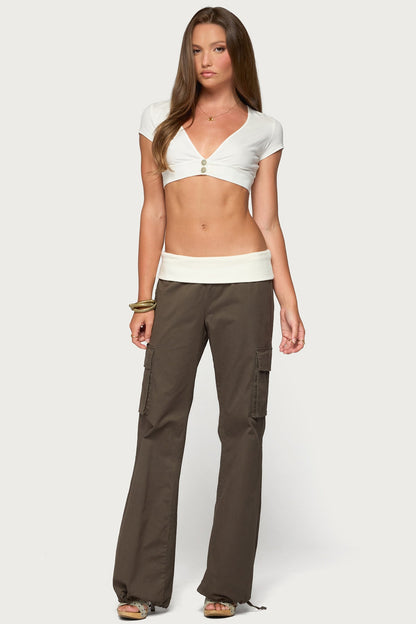 Jolee Contrast Ribbed Foldover Cargo Trousers