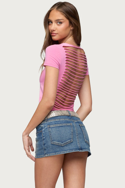 Izabelle Shredded Back T Shirt