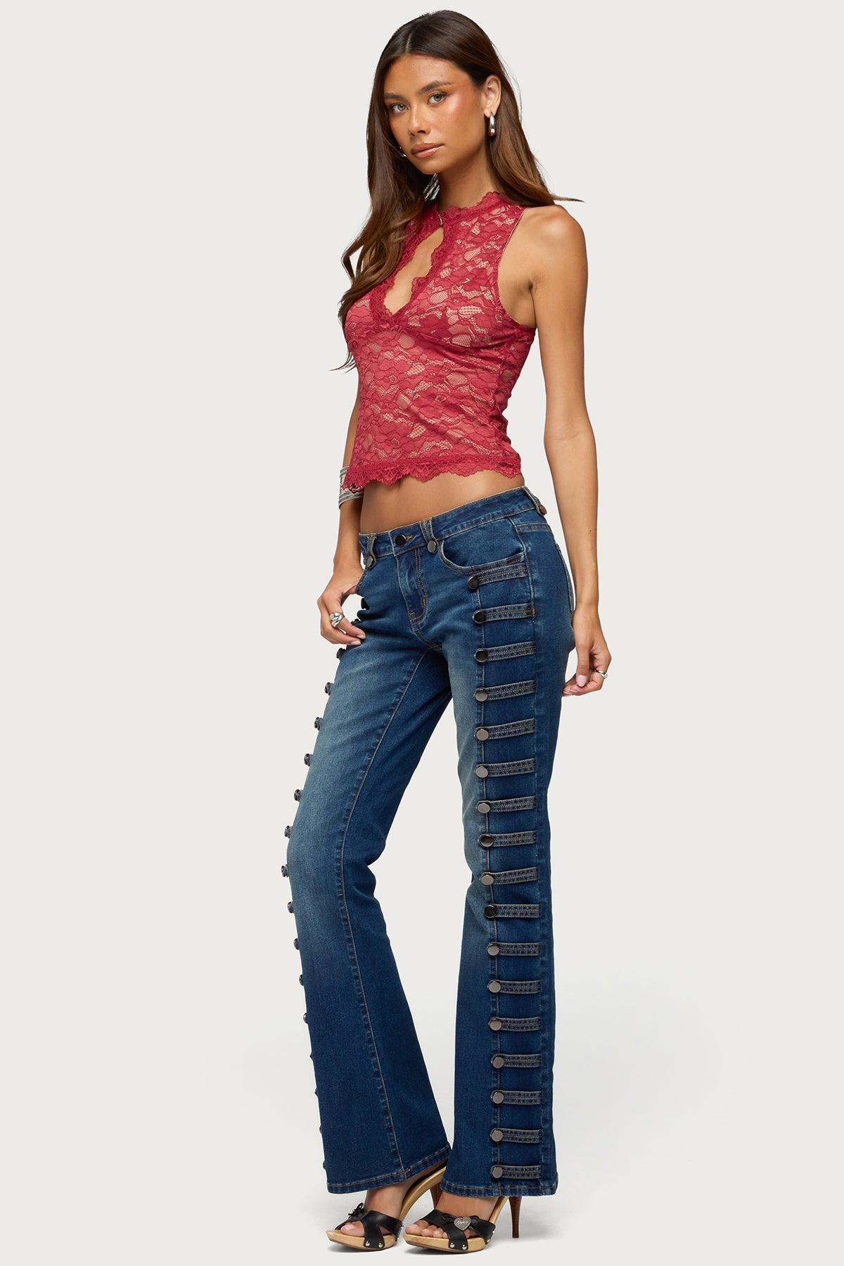 Button Loop Low Rise Bootcut Jeans