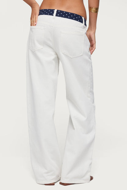 Polka Dot Waistband Low Rise Baggy Jeans