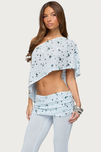 Zephyra Bead & Sequin One Shoulder Poncho