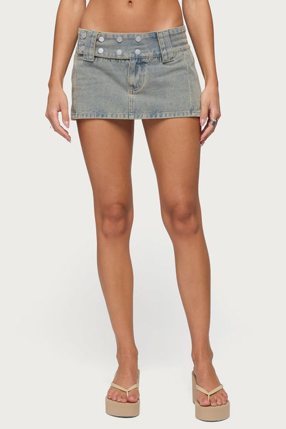 Lolah Snap Waist Denim Mini Skort