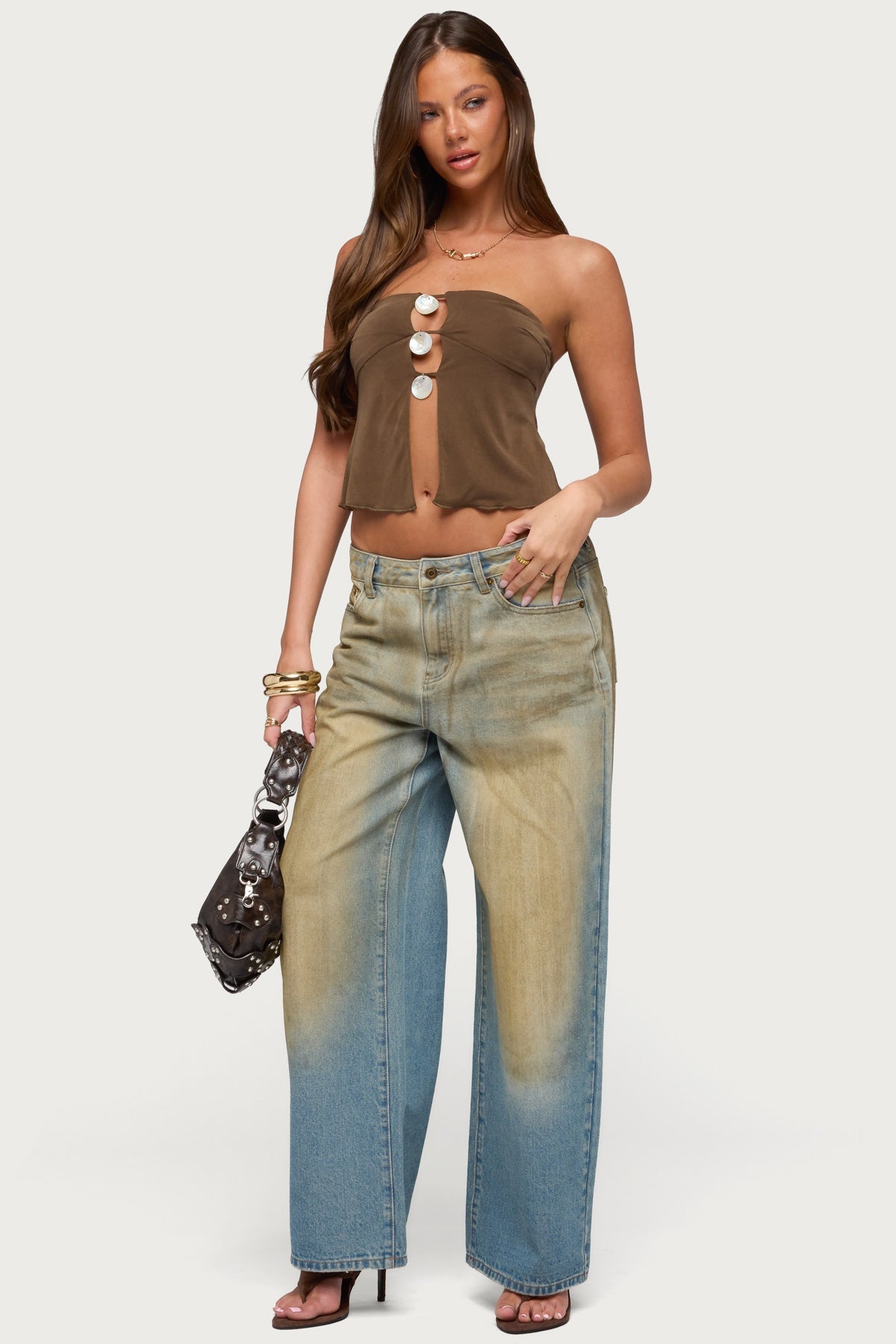 Lee Iridescent Strapless Cutout Top