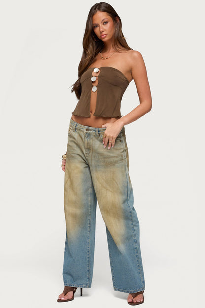 Lee Iridescent Strapless Cutout Top