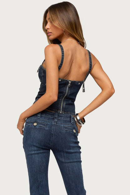 Koto Snap Button Stretchy Denim Top