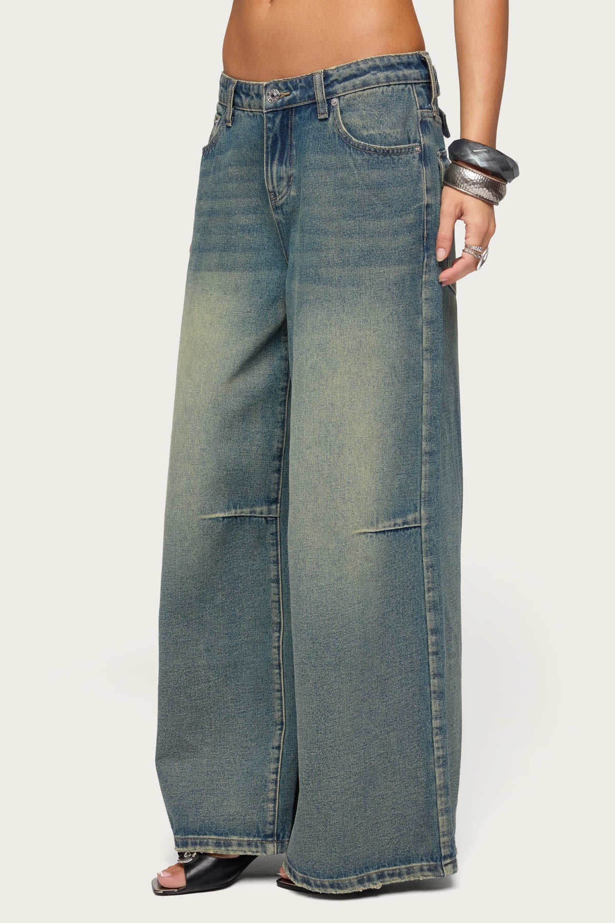 Adjustable Button Low Rise Baggy Jeans
