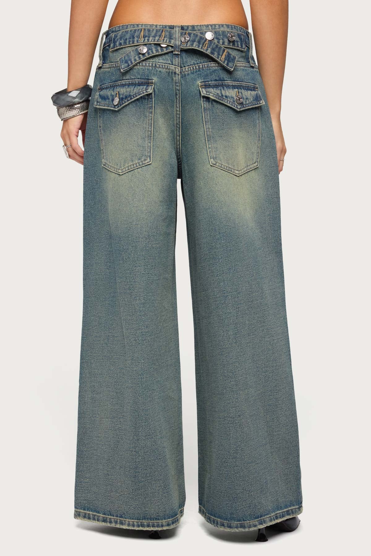 Adjustable Button Low Rise Baggy Jeans