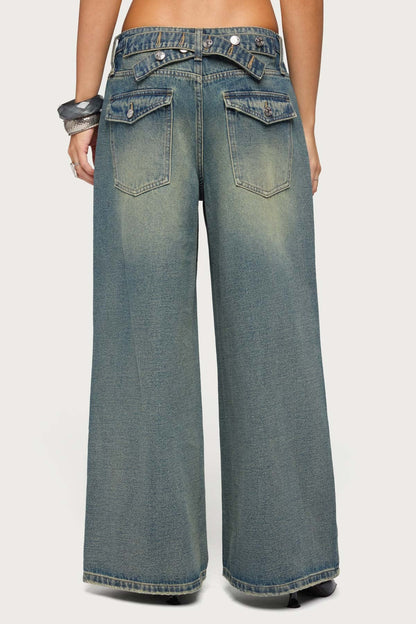 Adjustable Button Low Rise Baggy Jeans