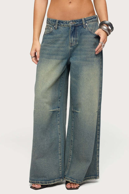 Adjustable Button Low Rise Baggy Jeans