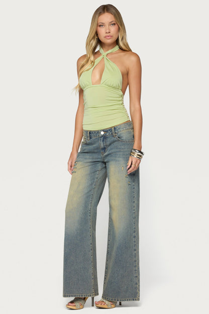 Surrey Knotted Cutout Halter Top