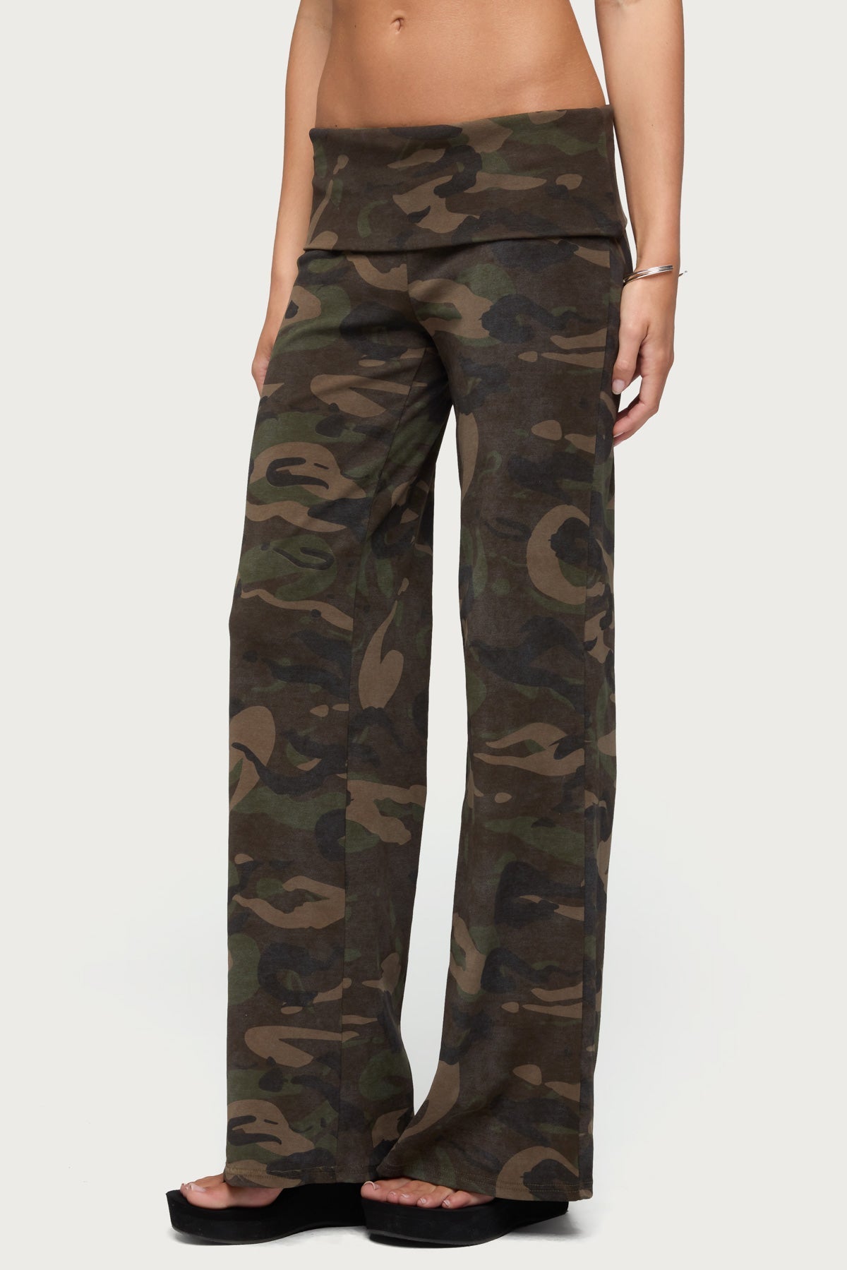 Lumielle Camo Wide Leg Foldover Trousers