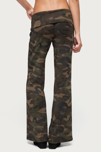 Lumielle Camo Wide Leg Foldover Trousers