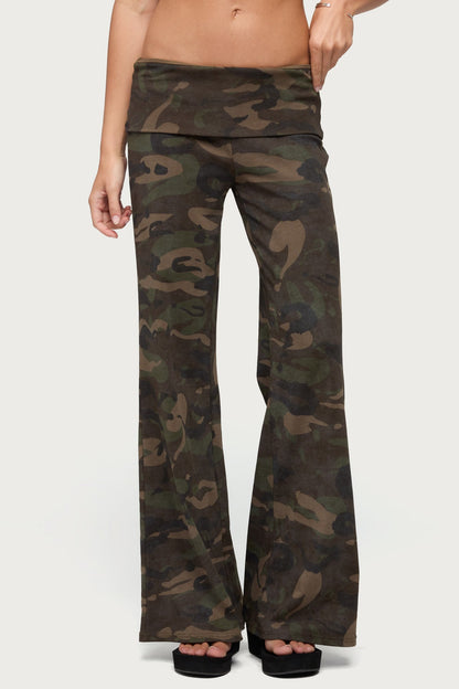 Lumielle Camo Wide Leg Foldover Trousers