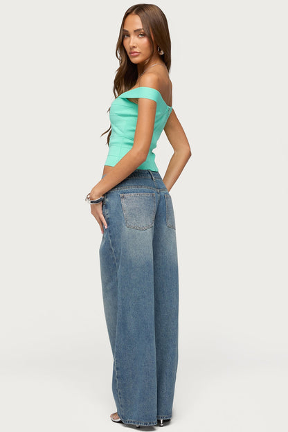 Rhinestone Low Rise Wide Leg Jeans
