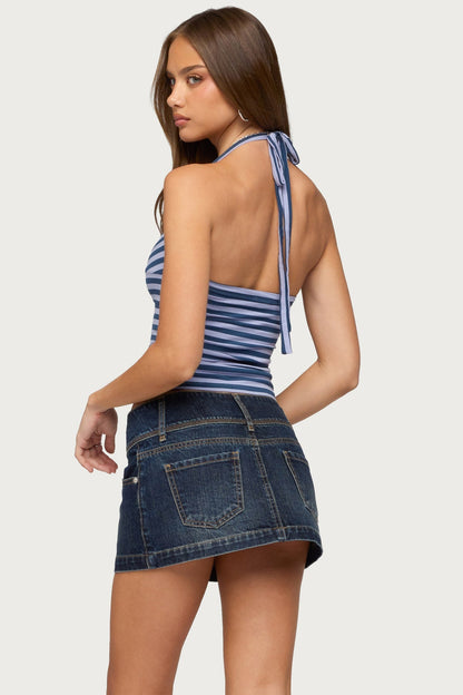 Twist Front Cutout Striped Halter Top