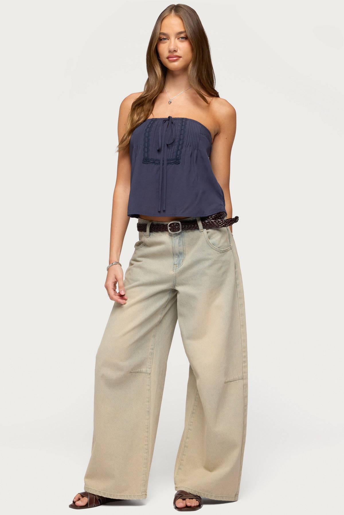 Joycee Tie Front Strapless Top