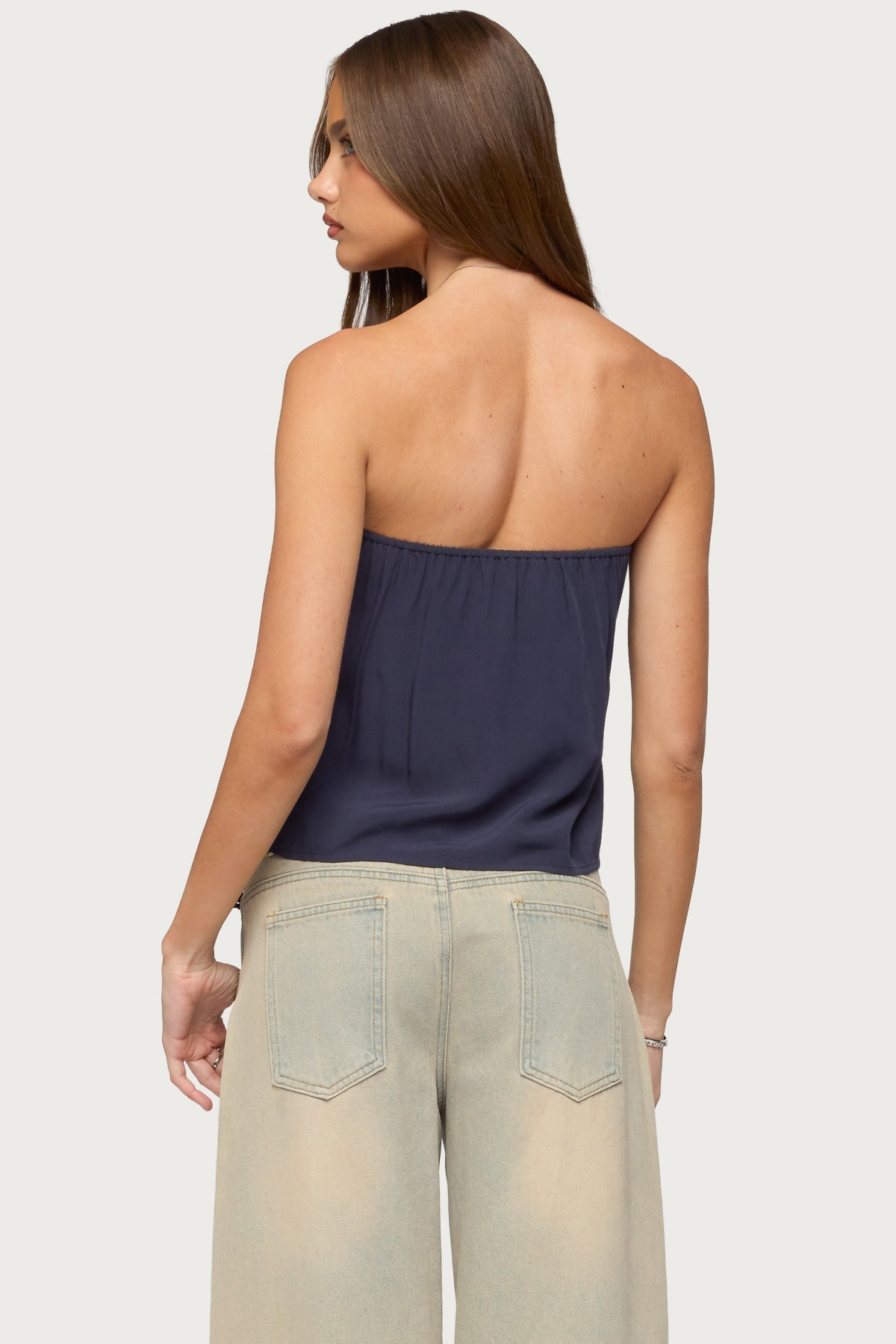 Joycee Tie Front Strapless Top