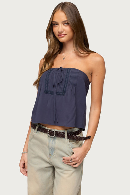 Joycee Tie Front Strapless Top