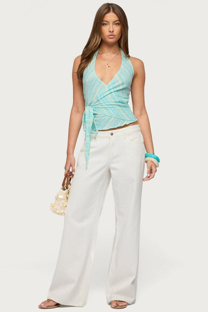 Aquarelle Striped Wrap Halter Top