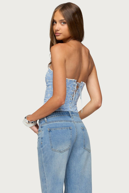 Zeffey Strapless Eyelet Corset