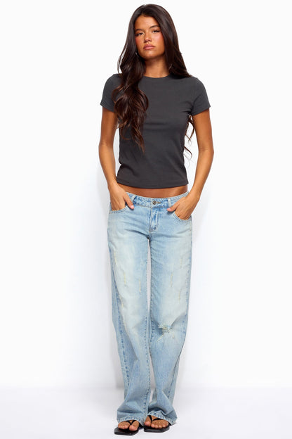 Lainie Distressed Low Rise Bootcut Jeans