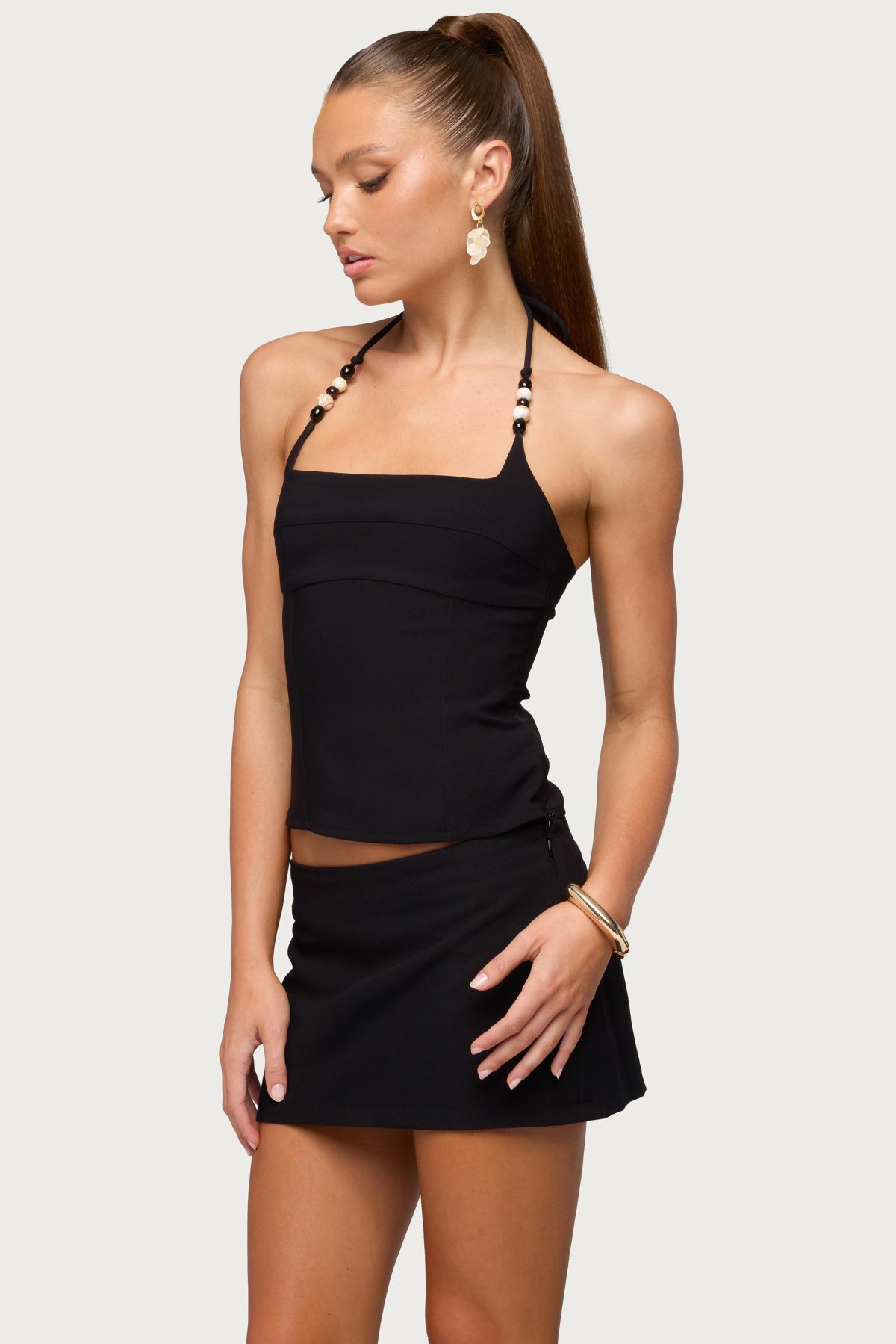Yua Bead Stretchy Woven Halter Top