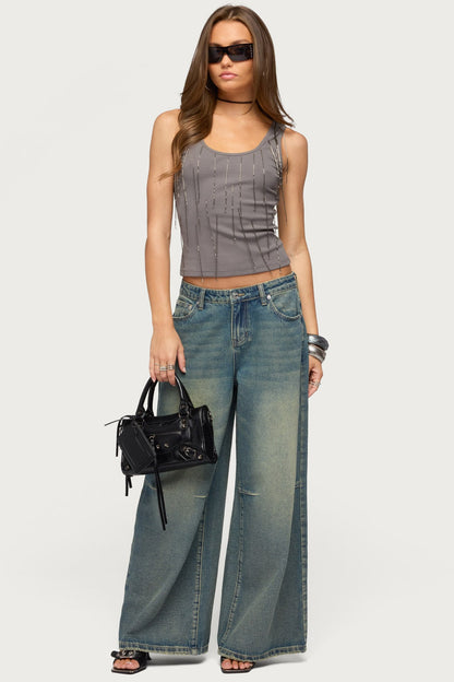 Adjustable Button Low Rise Baggy Jeans