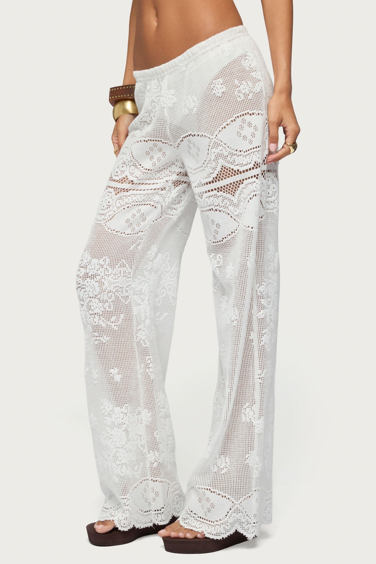 Milaya Sheer Crochet Straight Leg Trousers