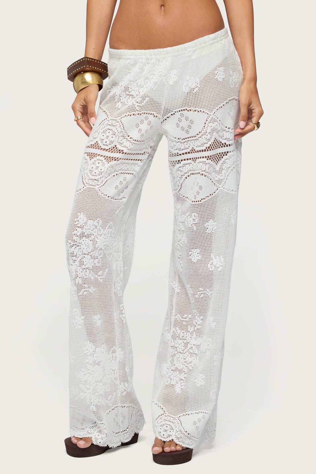 Milaya Sheer Crochet Straight Leg Trousers