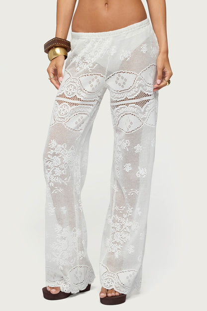Milaya Sheer Crochet Straight Leg Trousers