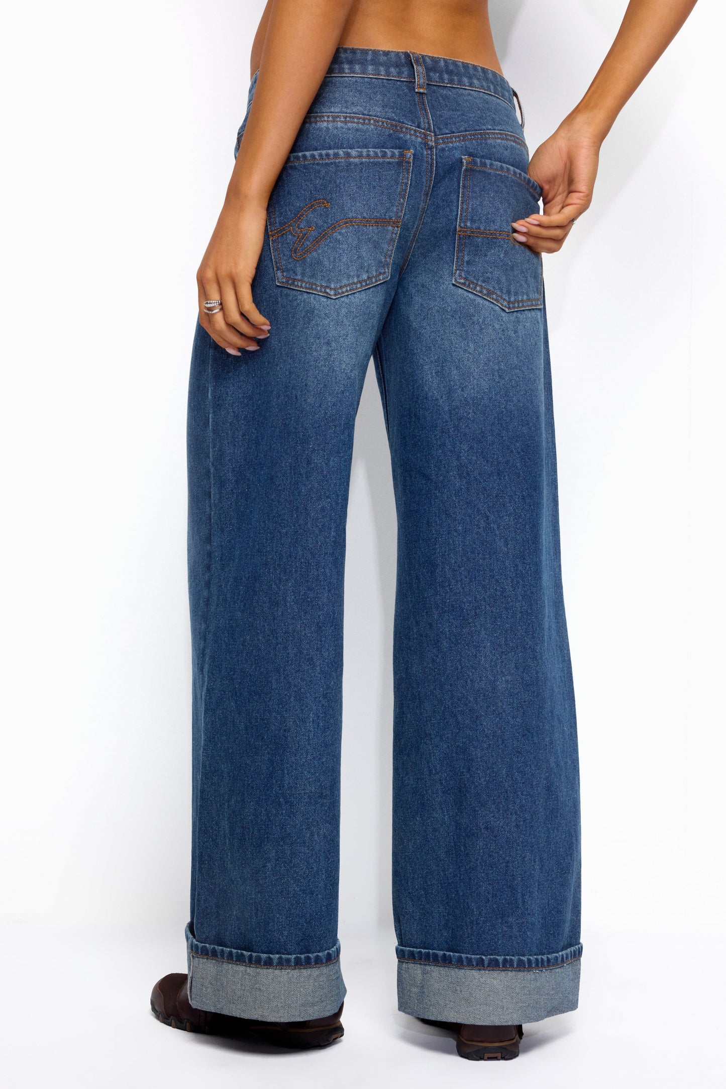 Gatz Cuffed Low Rise Wide Leg Jeans