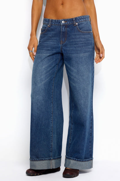 Gatz Cuffed Low Rise Wide Leg Jeans