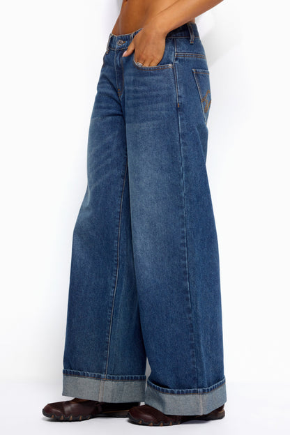 Gatz Cuffed Low Rise Wide Leg Jeans