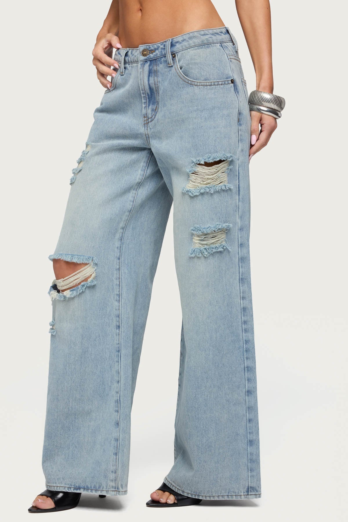 Ellah Distressed Low Rise Baggy Jeans