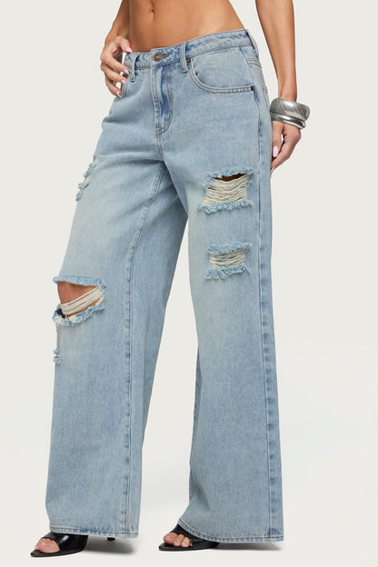 Ellah Distressed Low Rise Baggy Jeans