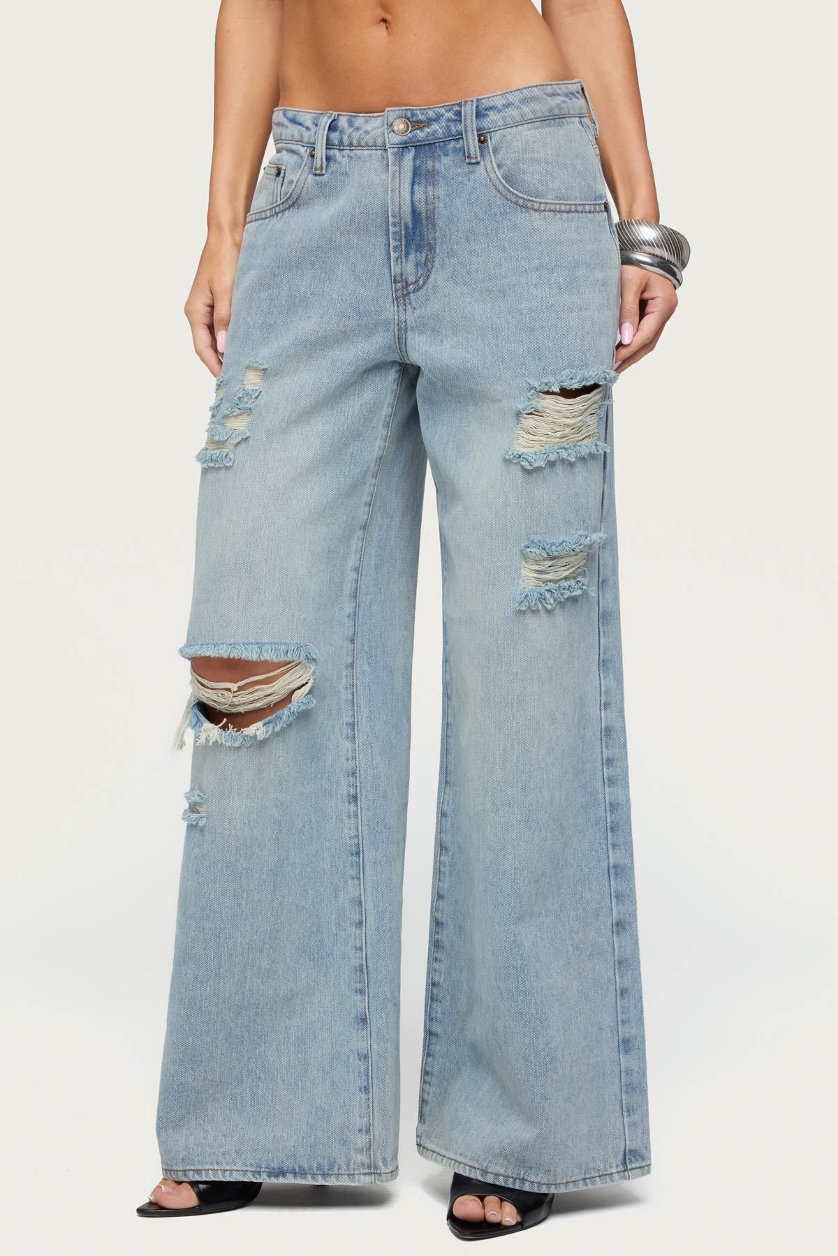 Ellah Distressed Low Rise Baggy Jeans