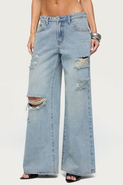 Ellah Distressed Low Rise Baggy Jeans